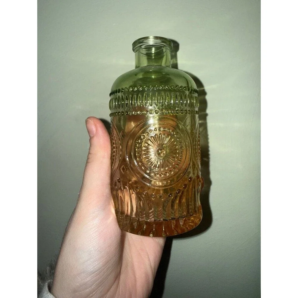 Green glass miniature vase 2.5 X5 inches tall floral decor